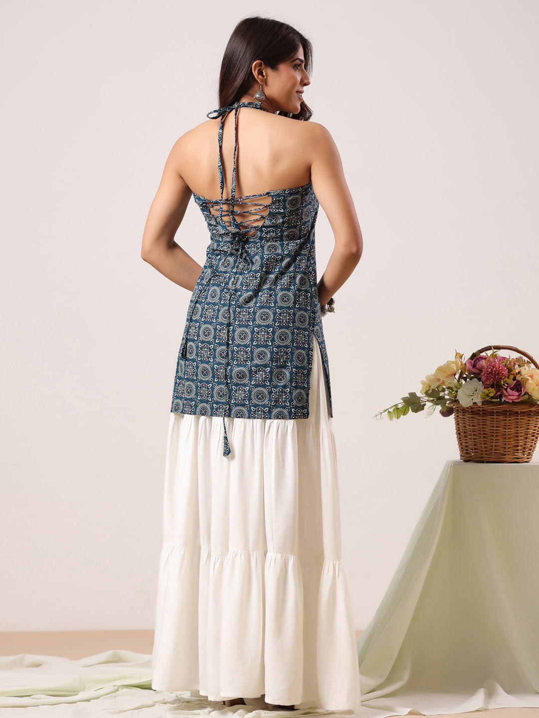 Rimeline Ethnic Motifs Print Halter Neck Pure Cotton Kurti