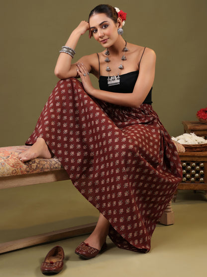 Rimeline Women Printed Pure Cotton Flared MaxiSkirt
