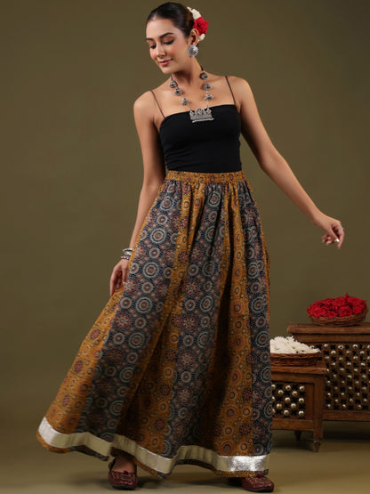 Rimeline Women Printed Pure Cotton Flared Maxi Skirt