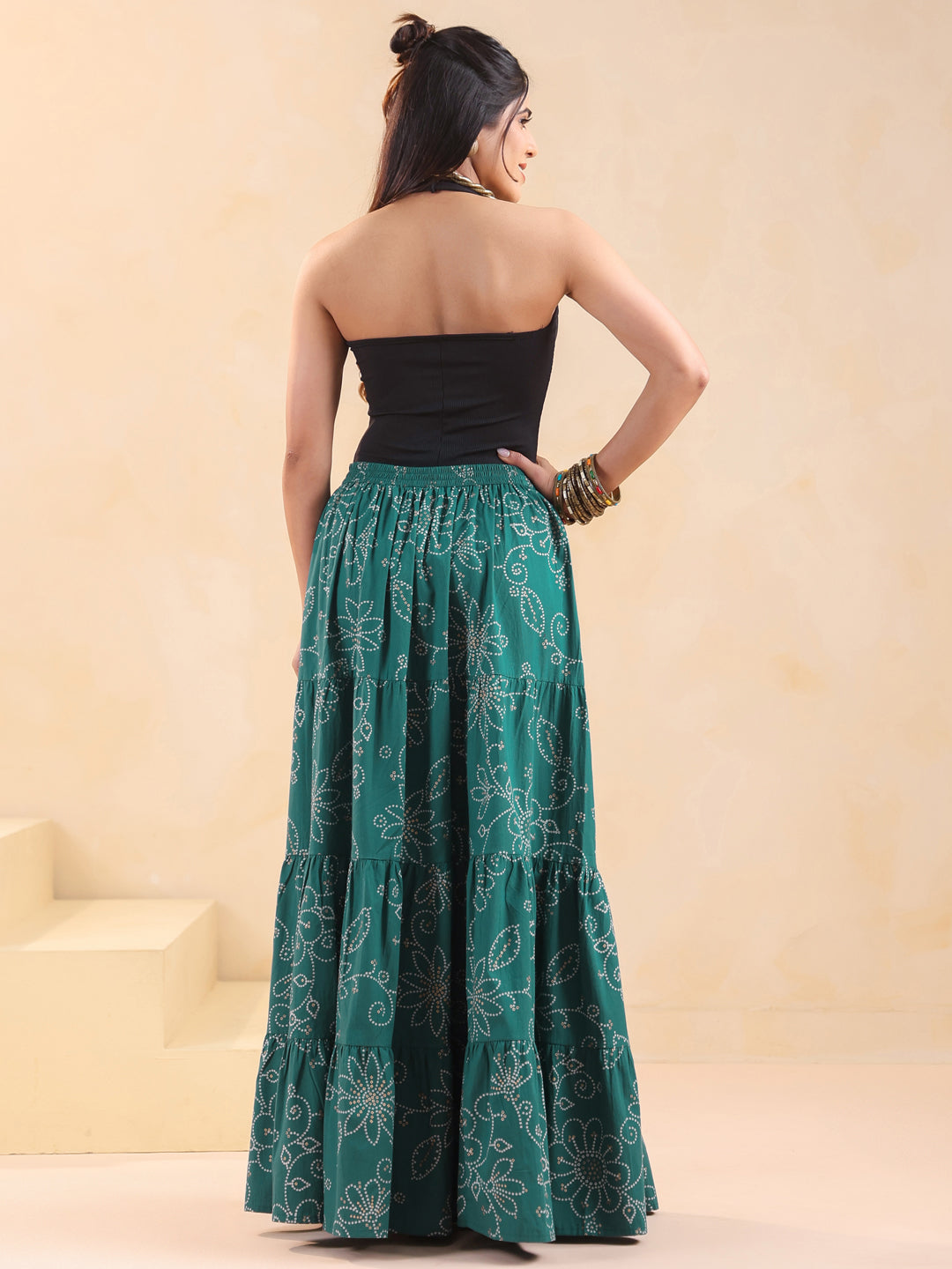 Rimeline Women Printed Pure Cotton Flared Maxi Skirt