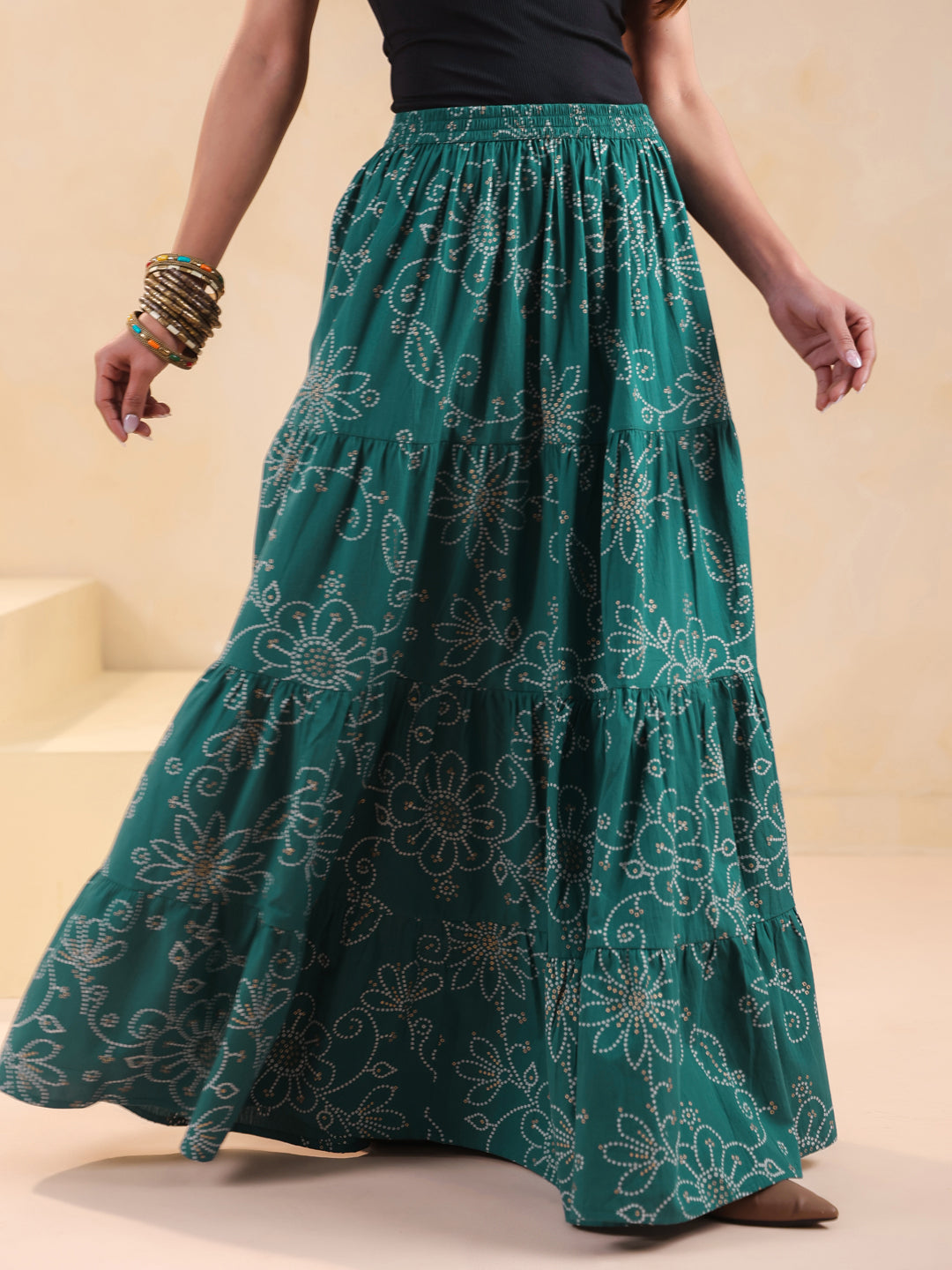 Rimeline Women Printed Pure Cotton Flared Maxi Skirt