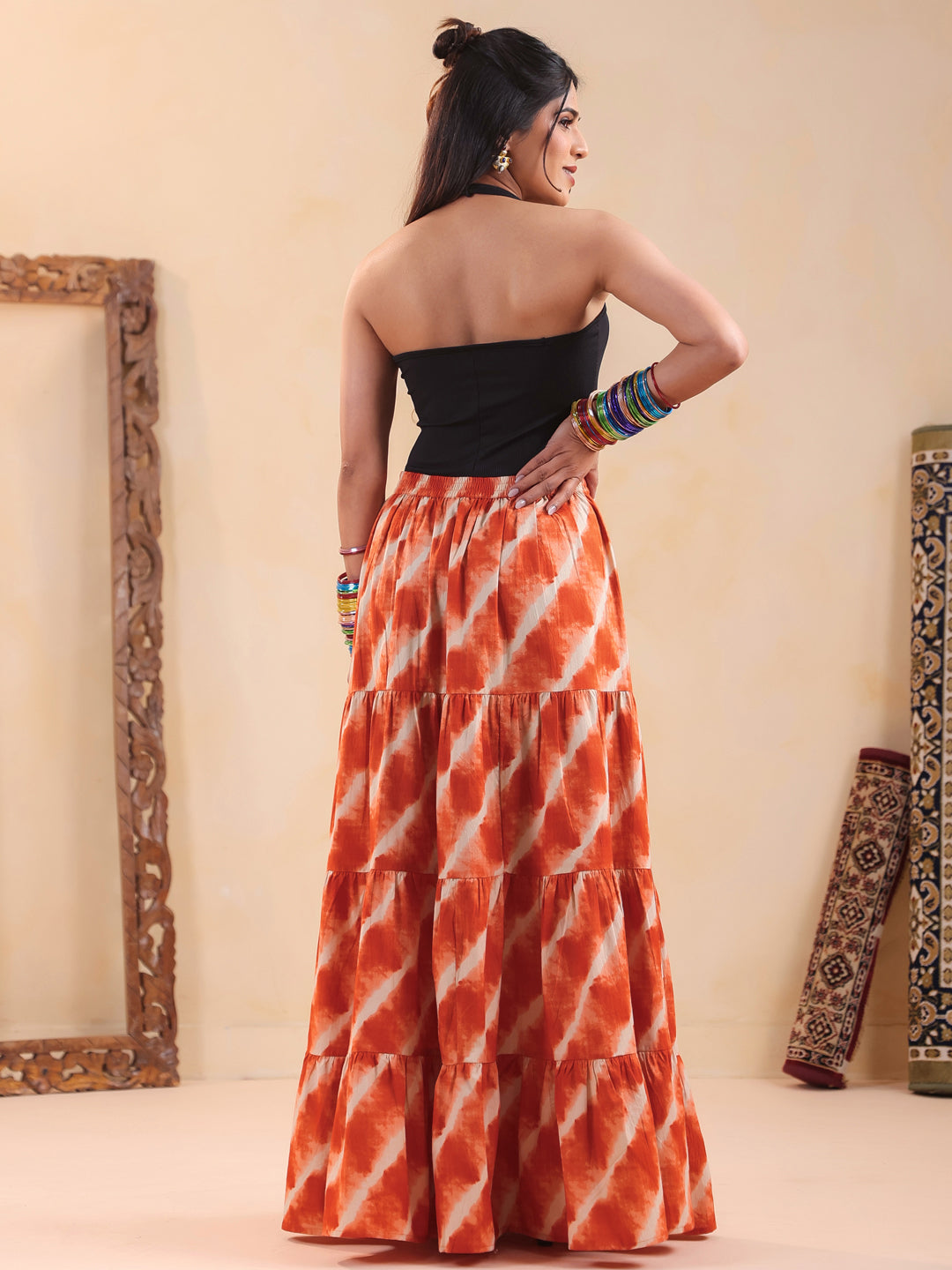Rimeline Women Printed Pure Cotton Flared Maxi Skirt