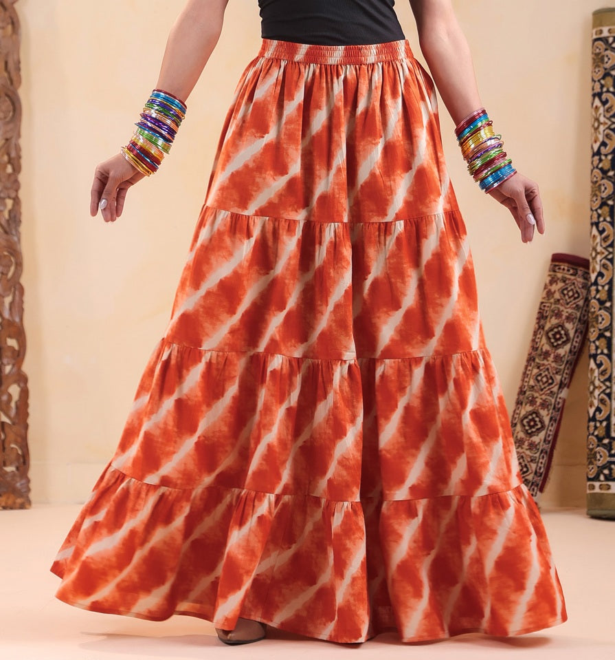 Rimeline Women Printed Pure Cotton Flared Maxi Skirt