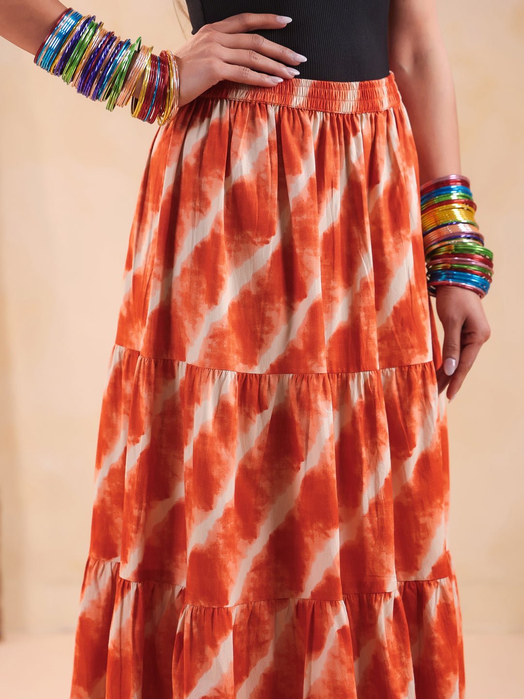 Rimeline Women Printed Pure Cotton Flared Maxi Skirt