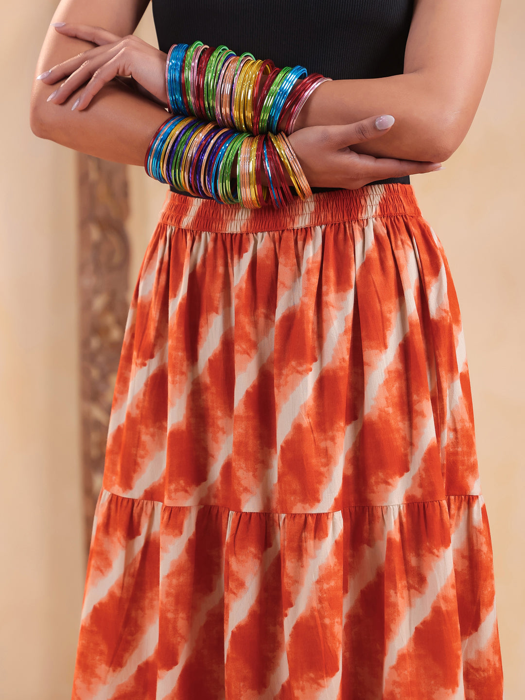 Rimeline Women Printed Pure Cotton Flared Maxi Skirt