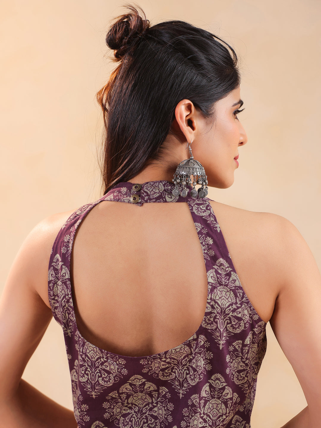 Rimeline Women Ethnic Motifs Printed Thread Work Backless Kurta