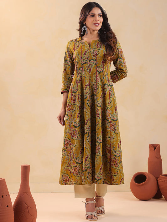 Rimeline Women Ethnic Motif Printed V-Neck A-Line Cotton Kurta