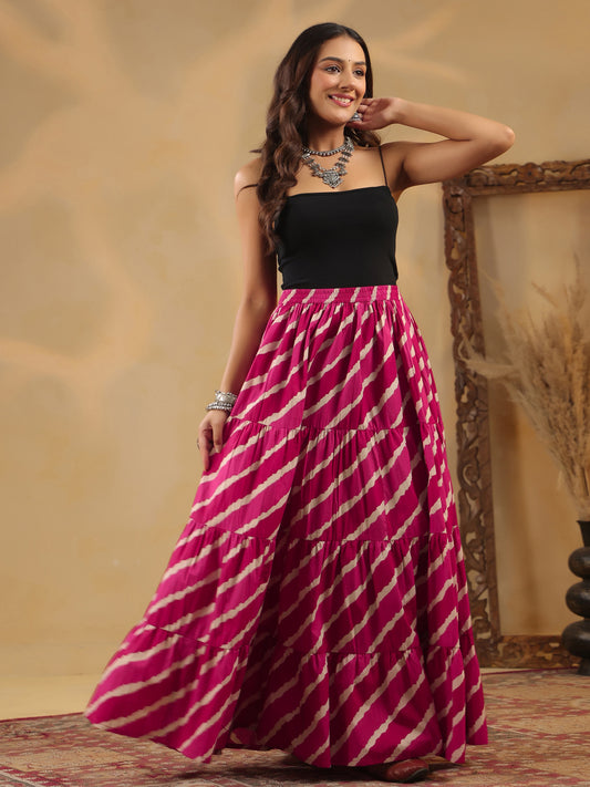 Rimeline Printed Pure Cotton Maxi Flared Skirt