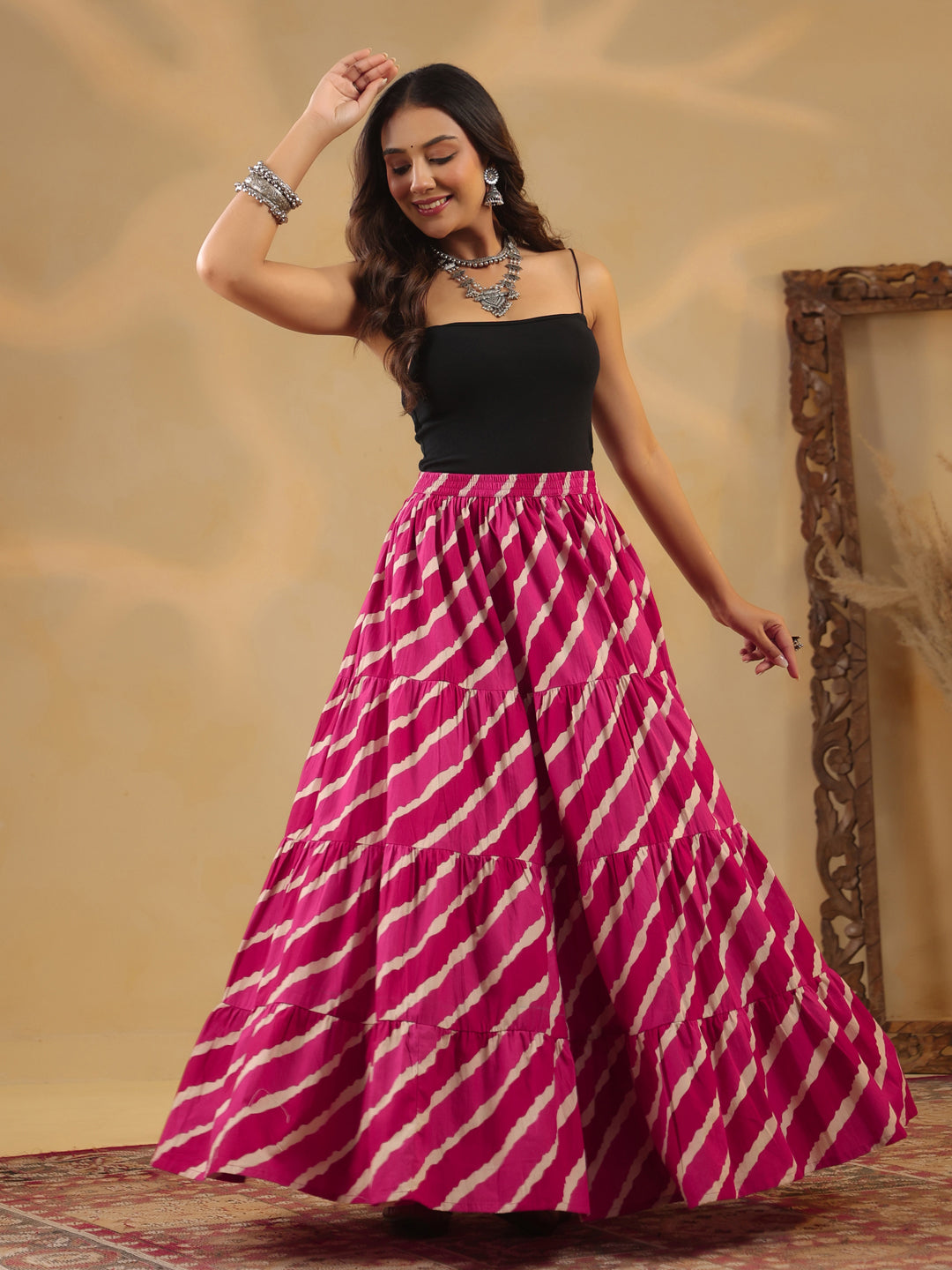 Rimeline Printed Pure Cotton Maxi Flared Skirt