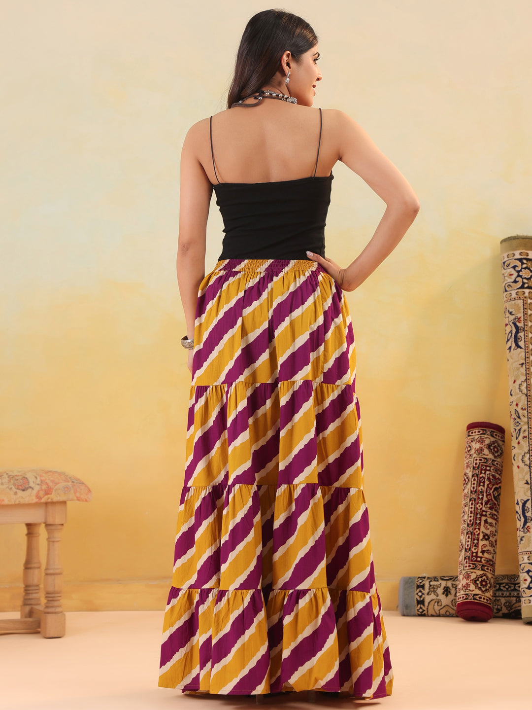 Rimeline Women Pure Cotton Cotton Cambric Self Design Maxi Flared Skirt