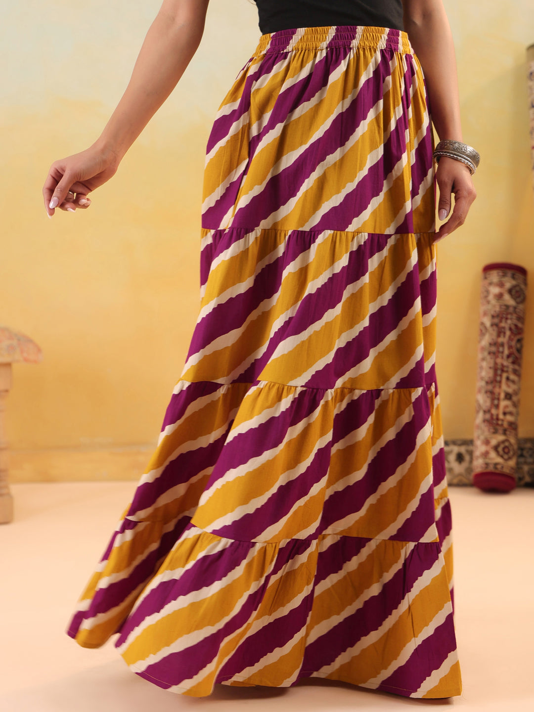 Rimeline Women Pure Cotton Cotton Cambric Self Design Maxi Flared Skirt