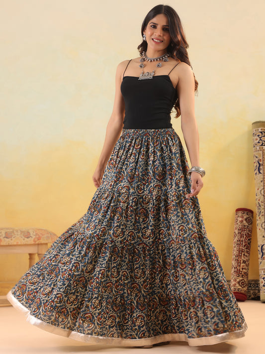 Rimeline Women Pure Cotton Blend Cotton Cambric Self Design Maxi Flared Skirt