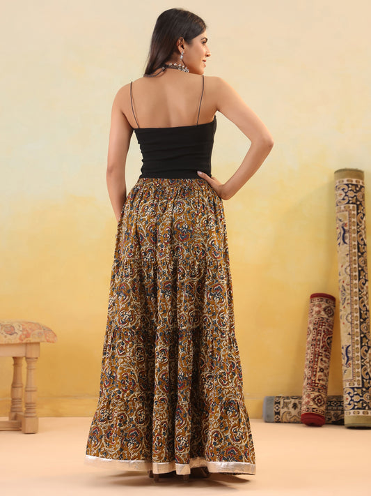 Rimeline Women Pure Cotton Blend Cotton Cambric Self Design Maxi Flared Skirt