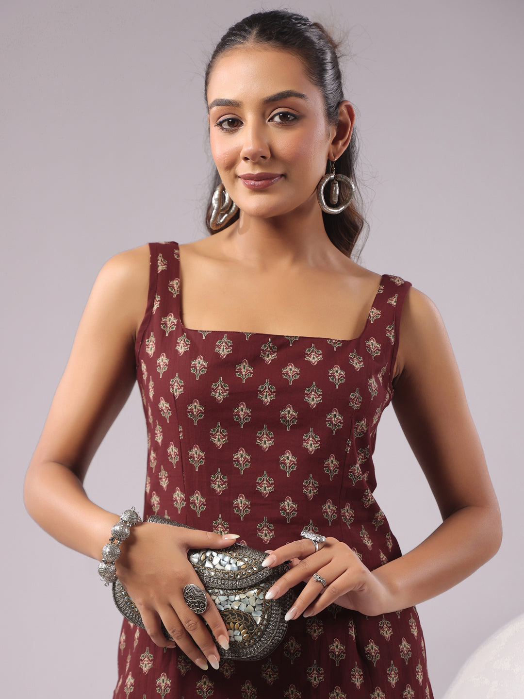 Rimeline Ethnic Motifs Printed Square Neck Pure Cotton Kurti